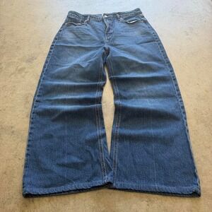 32x28 Blue Baggy Bootcut Flared Wide Leg Jeans Y2K Grunge 2000s Vintage